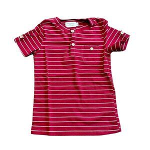 NEW Sawyer & Finn Maroon Stripe Tab Tee Sz 4